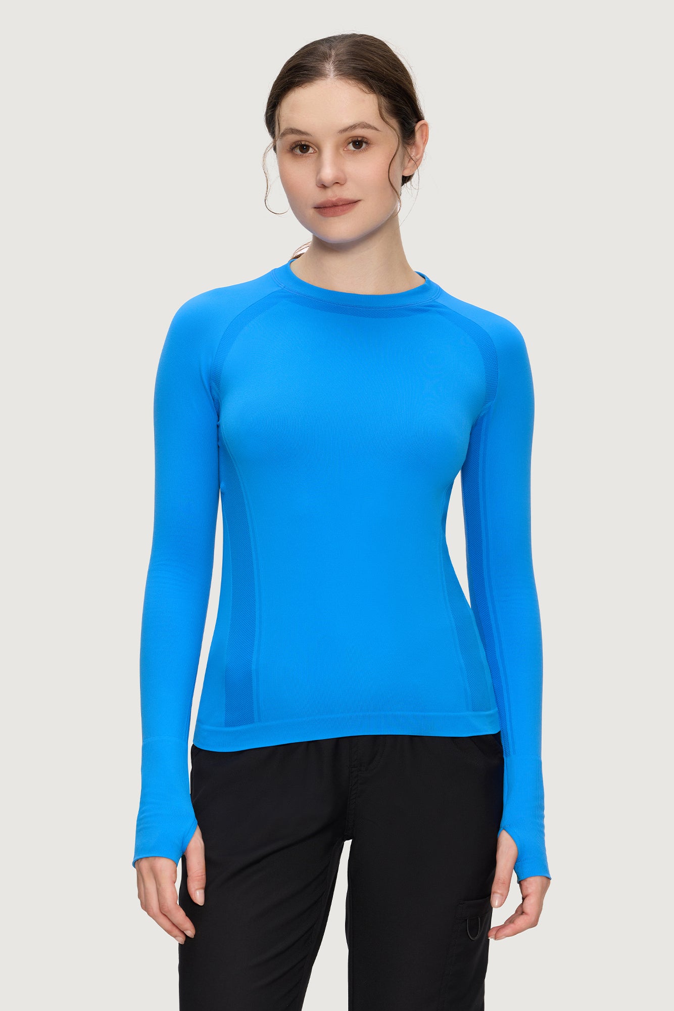 Underscrub Long Sleeve Women, Seamless Athletic Undershirt Cotton Shirts, Thumb Holes Workout Tops