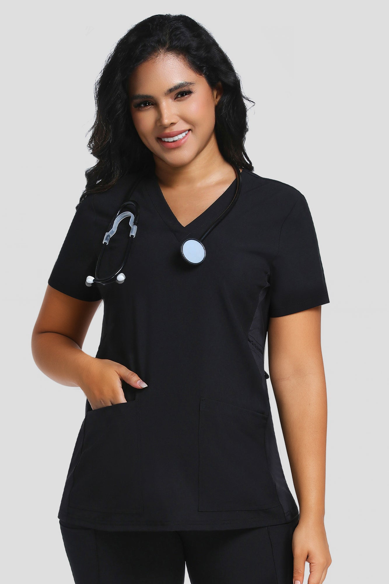 Maternity Scrub Top - V-Neck Shirt, Workwear Pregnancy Scrubs with 2 P ...