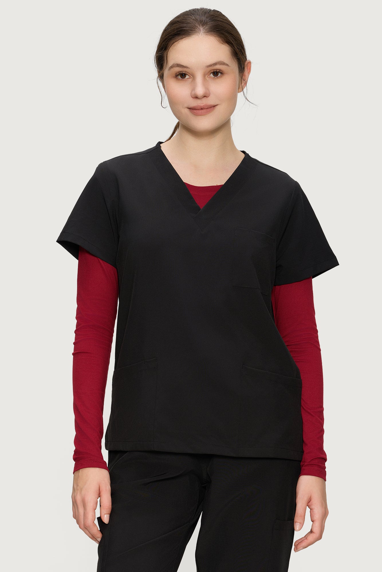Underscrub Long Sleeve Women - Scoop Neck Scrubs Undershirt Soft Stretch Fitted Top