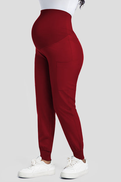 Women's Maternity Scrub Pants, Burgundy, Side View