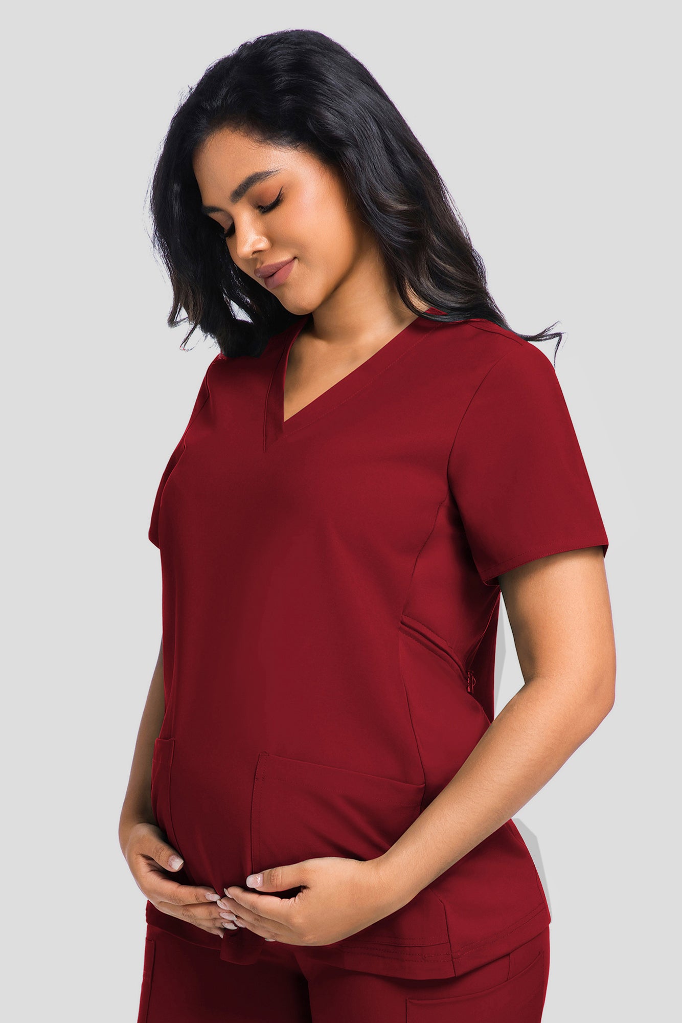 Maternity Scrub Top - V-Neck Shirt, Workwear Pregnancy Scrubs with 2 Pockets