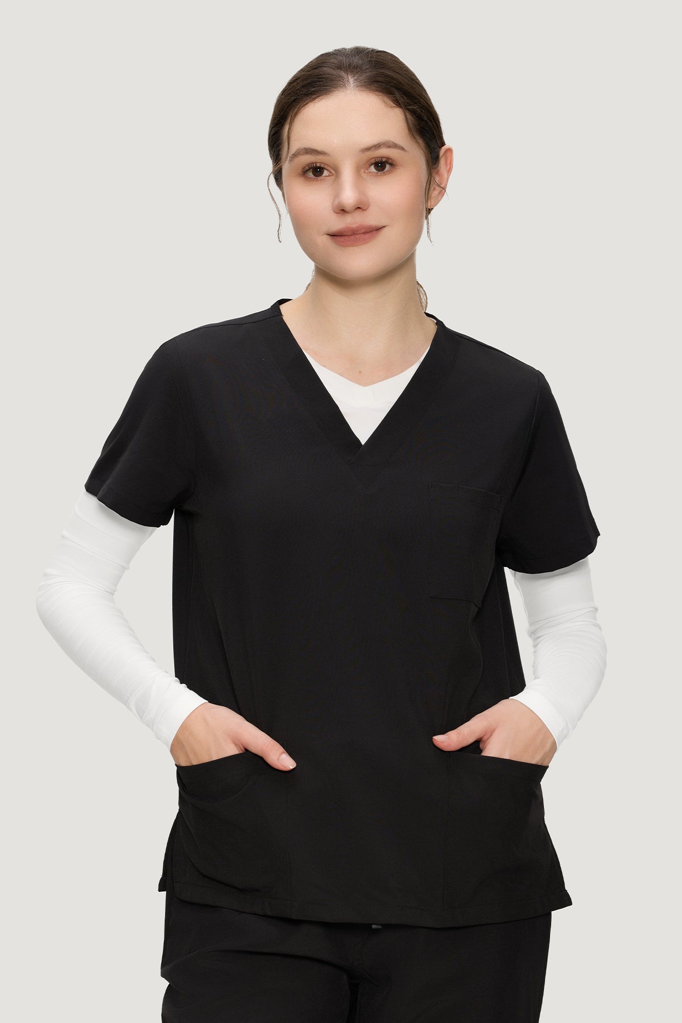 Women’s Underscrub Tee Comfort V-Neck Long Sleeve Undershirt with Soft & Easy Care Fabric