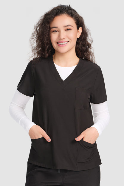 Women's 3-Pack Long-Sleeve Underscrub Top, White, Model Front View