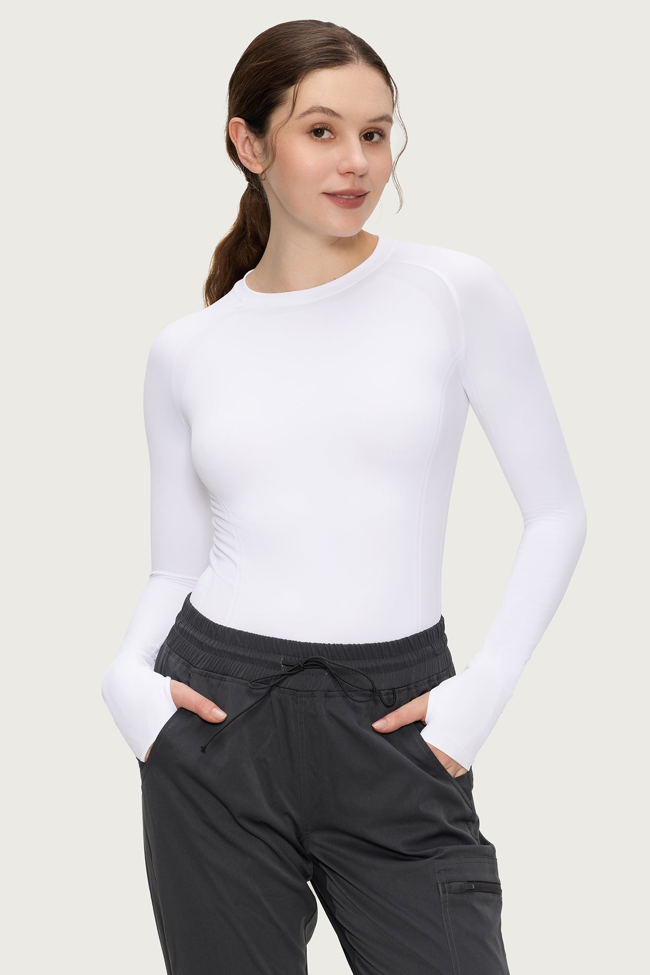 Underscrub Long Sleeve Women, Seamless Athletic Undershirt Cotton Shirts, Thumb Holes Workout Tops