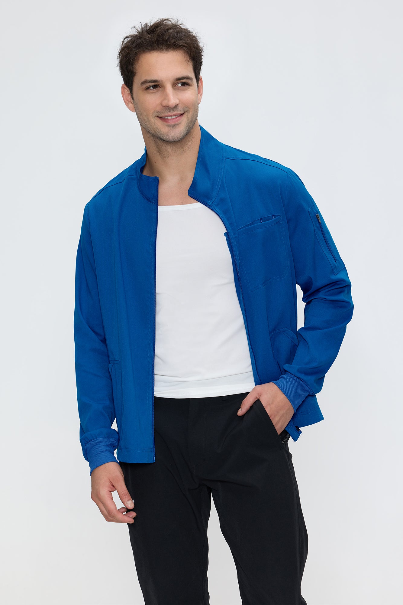 Scrub Jacket Men, Zip Front Men's Medical Scrub Jacket with 5 Pockets, Soft Stretch Fabric