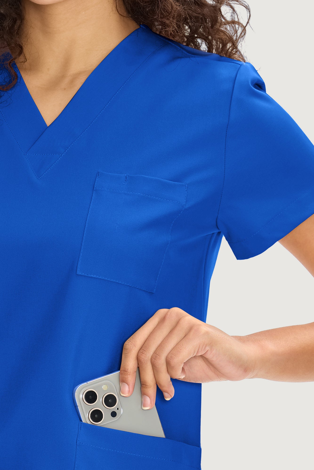 COZYFIT  V-Neck Scrub Top & Straight Leg Pants with 9 Pockets