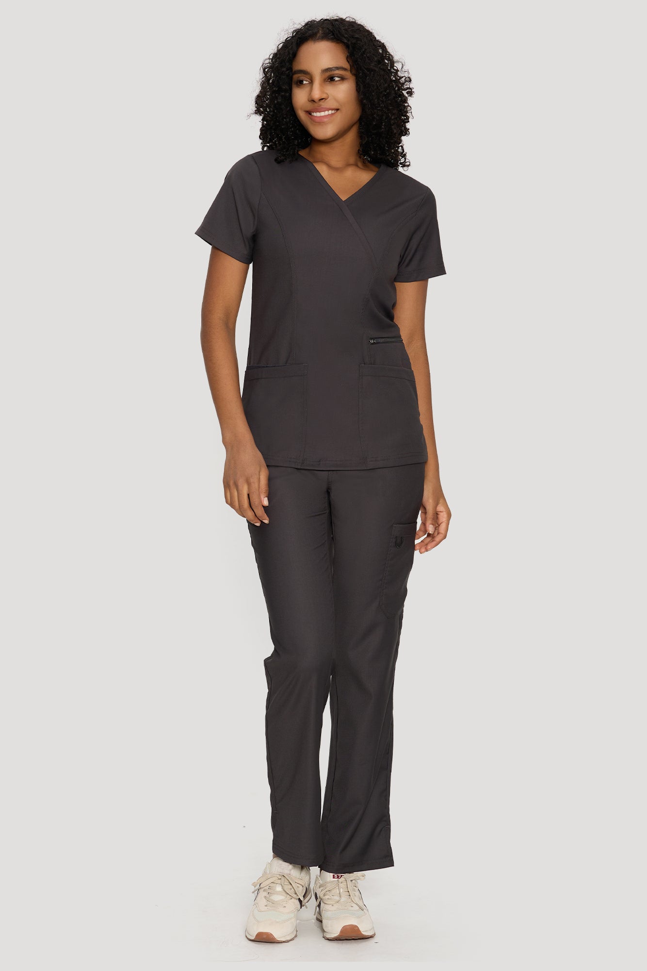 COZYFIT Mock Wrap Scrub Top & Straight Leg Pants with 6 Pockets