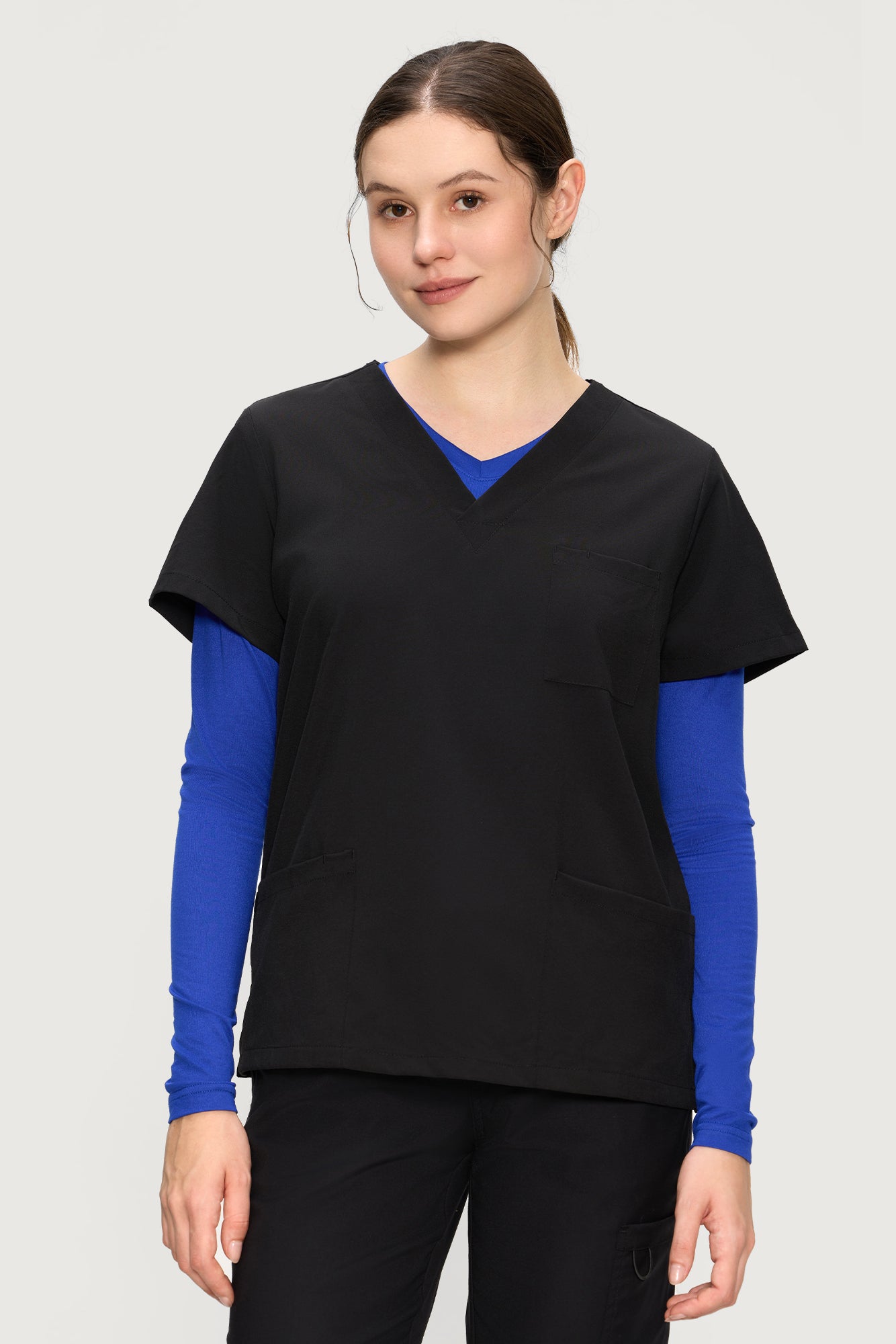 Women’s Underscrub Tee Comfort V-Neck Long Sleeve Undershirt with Soft & Easy Care Fabric