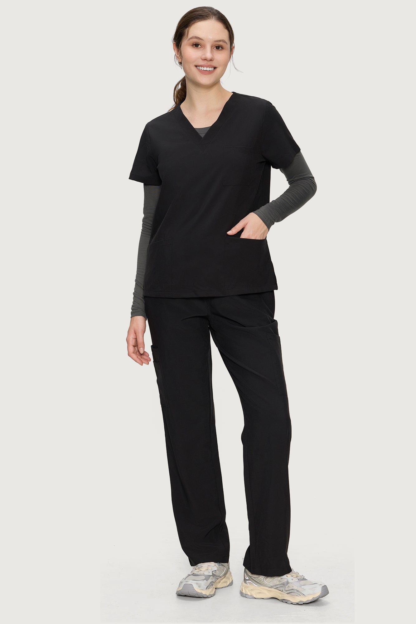 Underscrub Long Sleeve Women - Scoop Neck Scrubs Undershirt Soft Stretch Fitted Top