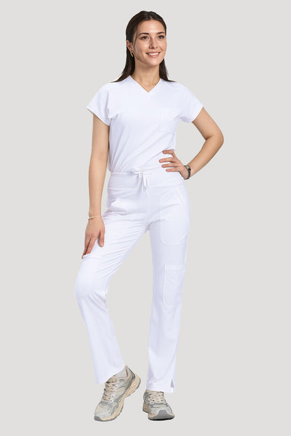Women's 6-Pocket Scrub Set, White, Three-Quarter View
