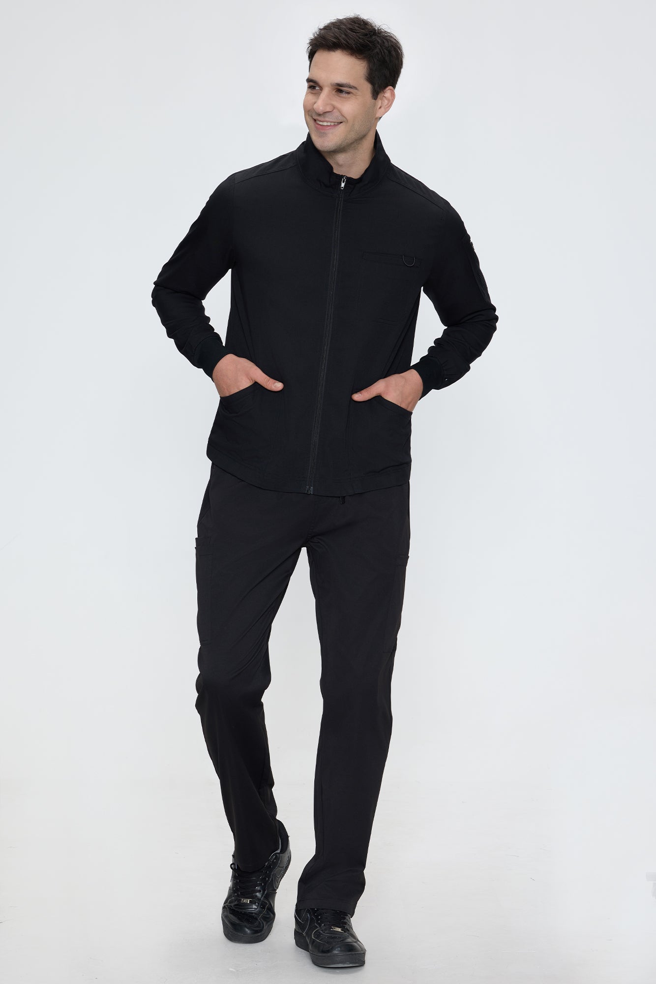 Scrub Jacket Men, Zip Front Men's Medical Scrub Jacket with 5 Pockets, Soft Stretch Fabric