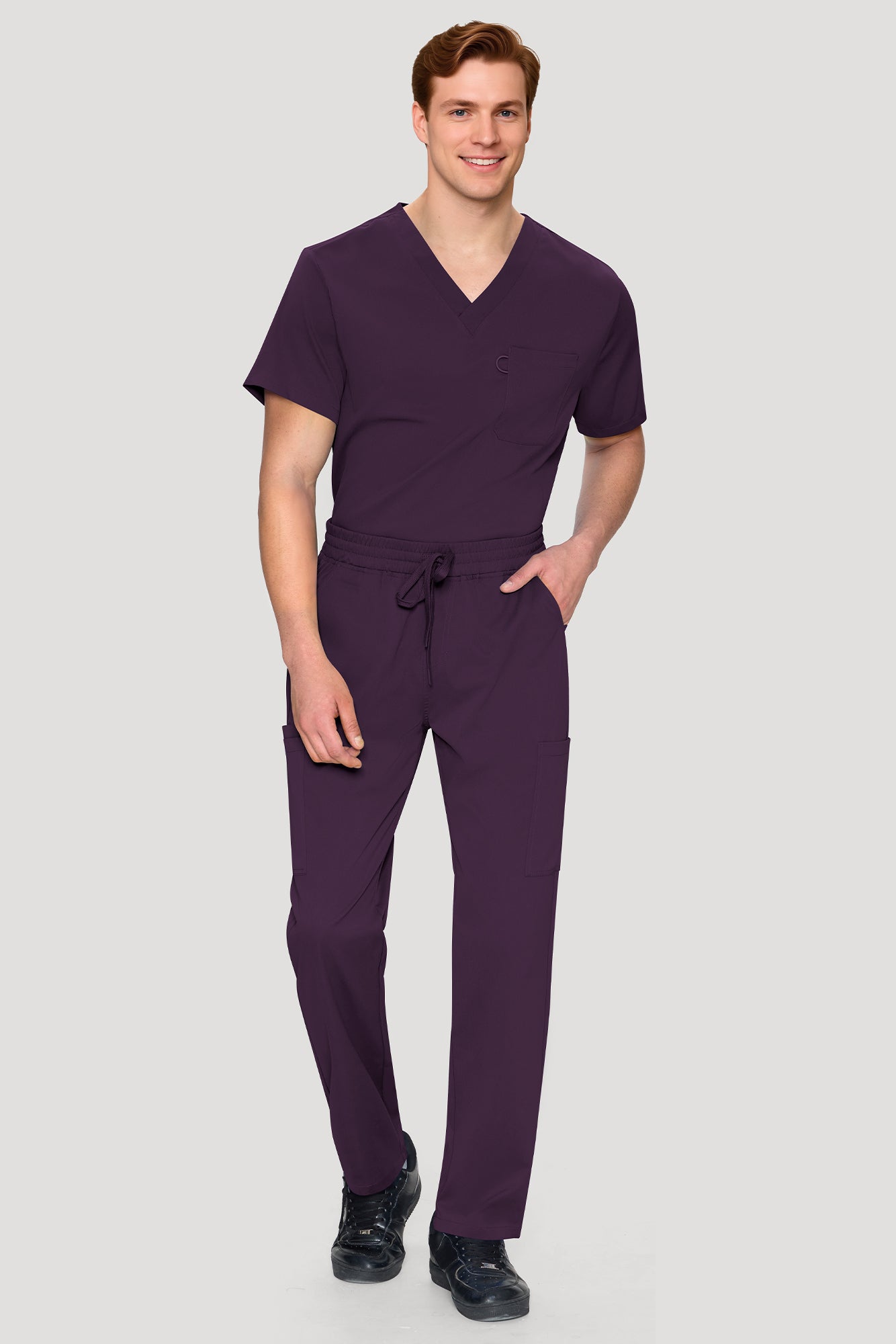 COZYFIT Scrubs for Men Set - V-Neck Scrub Top and Straight Leg Pants with 11 Pockets