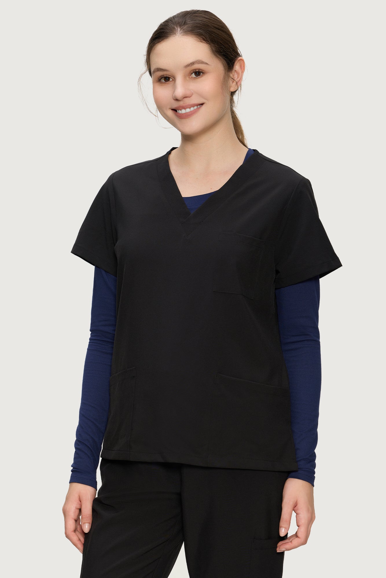 Underscrub Long Sleeve Women - Scoop Neck Scrubs Undershirt Soft Stretch Fitted Top