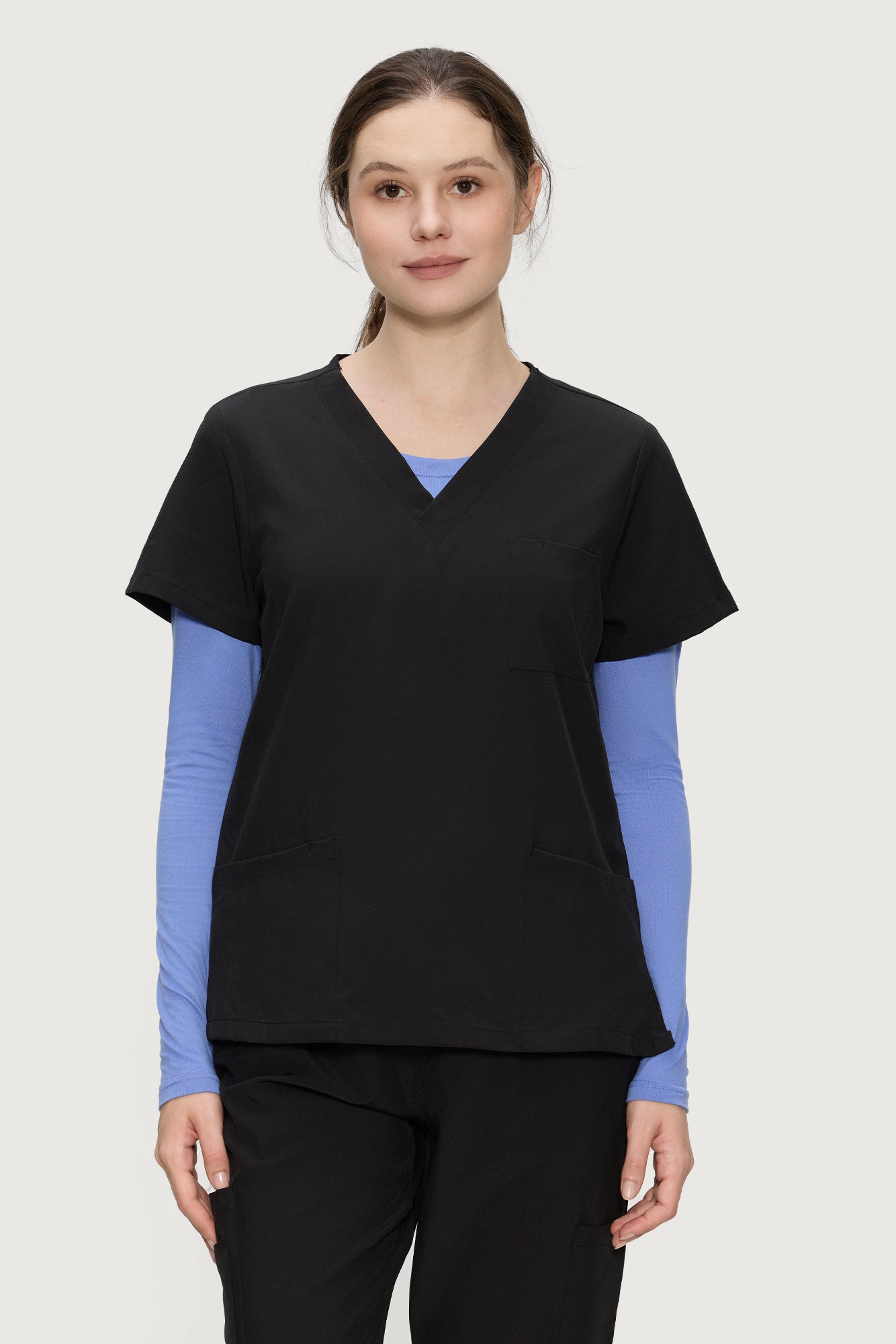 Underscrub Long Sleeve Women - Scoop Neck Scrubs Undershirt Soft Stretch Fitted Top