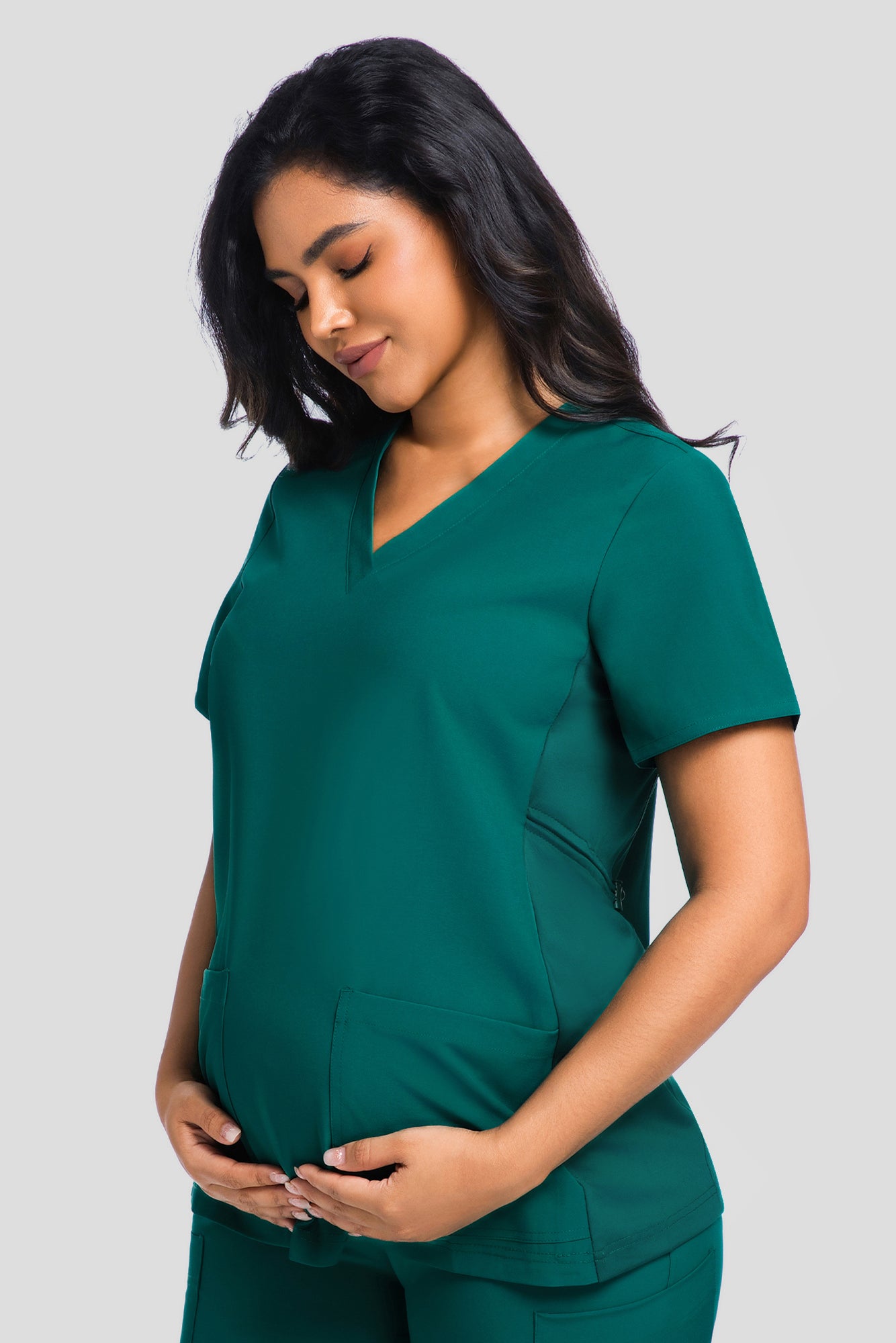 Maternity Scrub Top - V-Neck Shirt, Workwear Pregnancy Scrubs with 2 Pockets