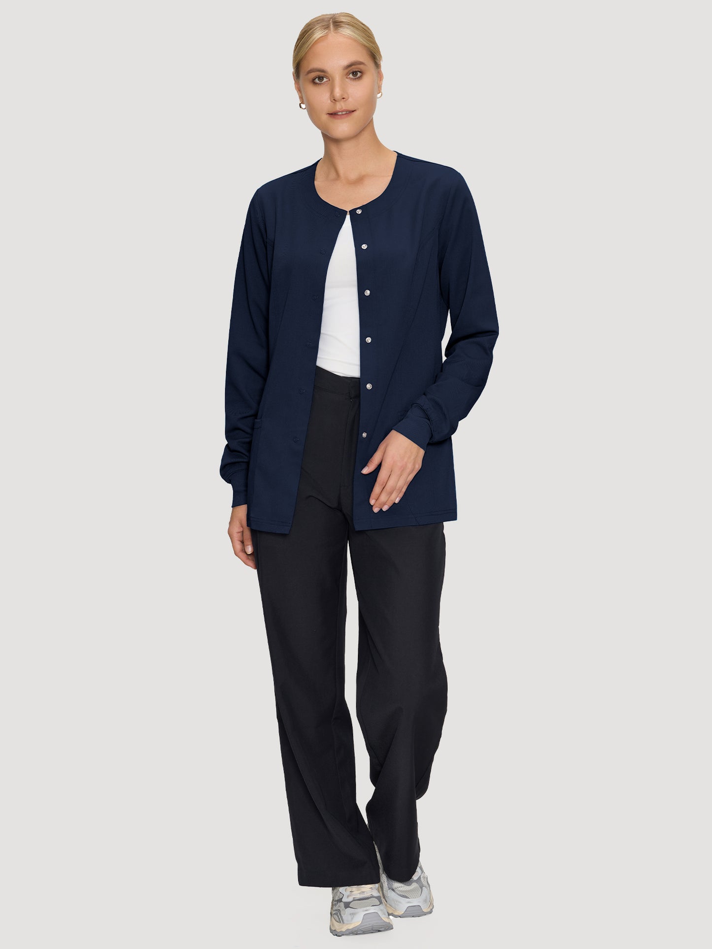 Scrub Jackets for Woman, Snap Front Nurse Jacket with 3 Pockets, Easy Care Soft Fabric