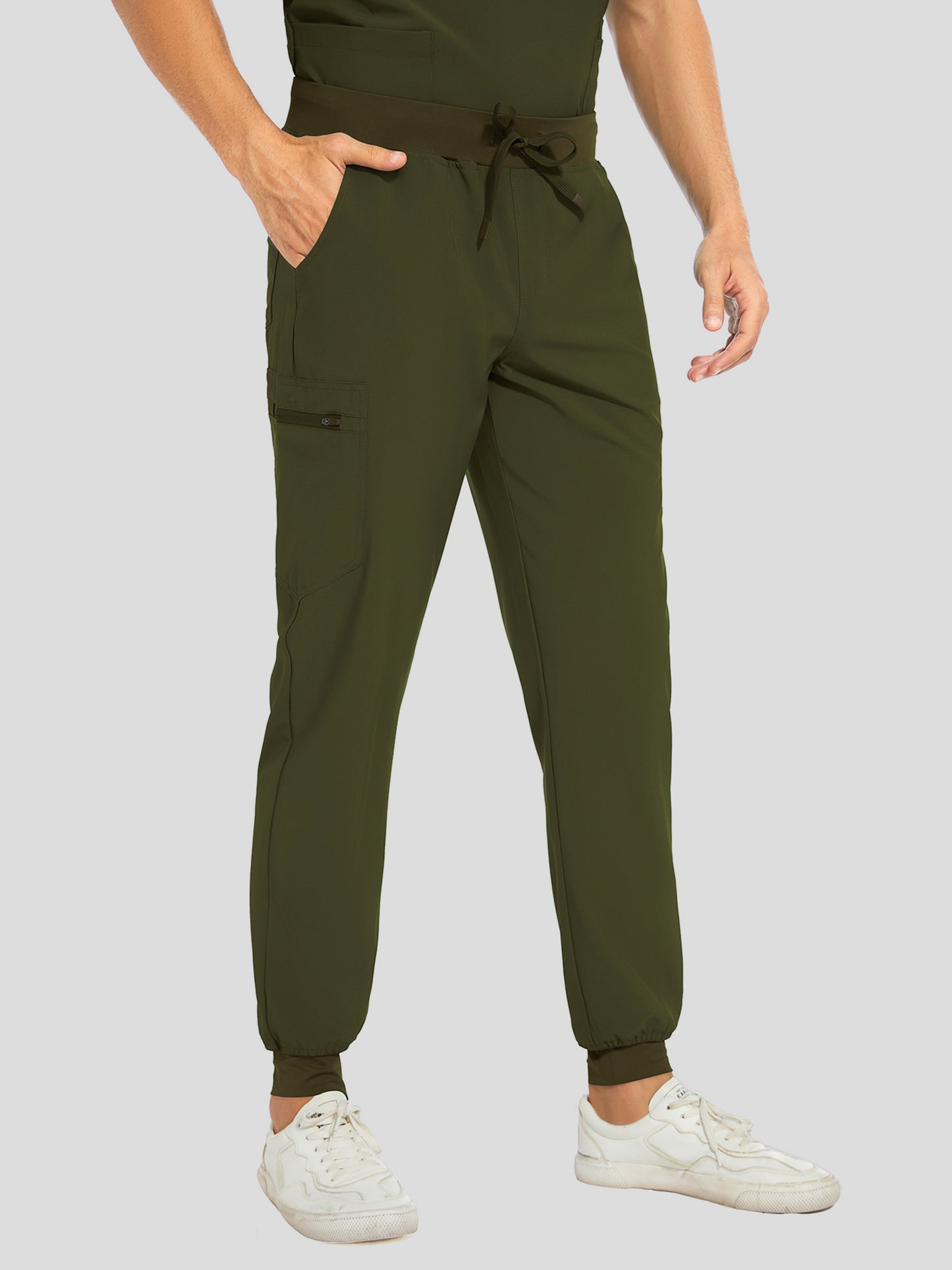 COZYFIT V-Neck Scrub Top & Jogger Pant with 8 Pockets, Yoga Waistband, Anti-Wrinkle Scrubs for Men
