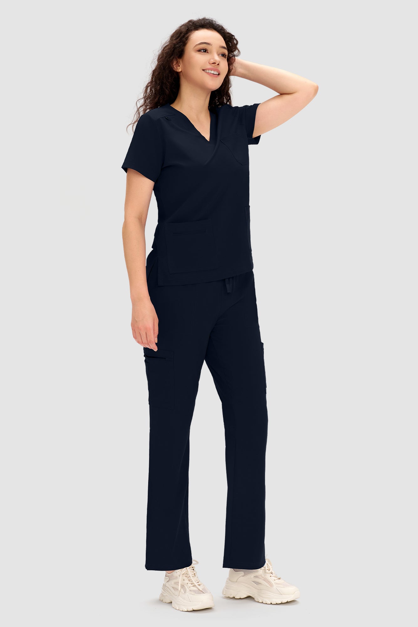 COZYFIT Scrubs for Women - V Neck Top and Bootcut Cargo Straight Pants with 12 Pockets