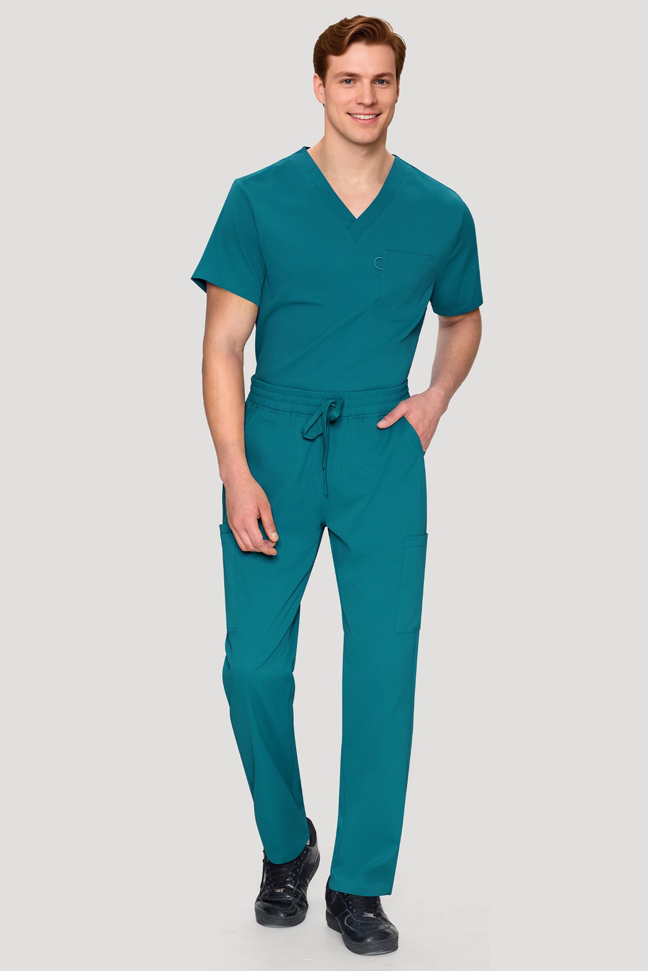 COZYFIT Scrubs for Men Set - V-Neck Scrub Top and Straight Leg Pants with 11 Pockets