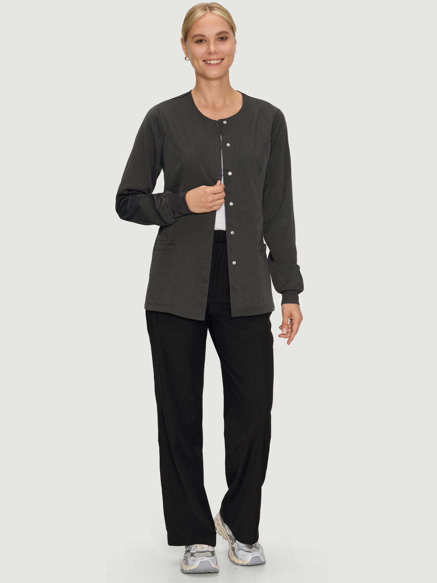 Scrub Jackets for Woman, Snap Front Nurse Jacket with 3 Pockets, Easy Care Soft Fabric