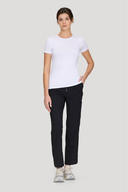 Women's Short-Sleeve Crew Neck Underscrub Tee, White, Full-Length Front View