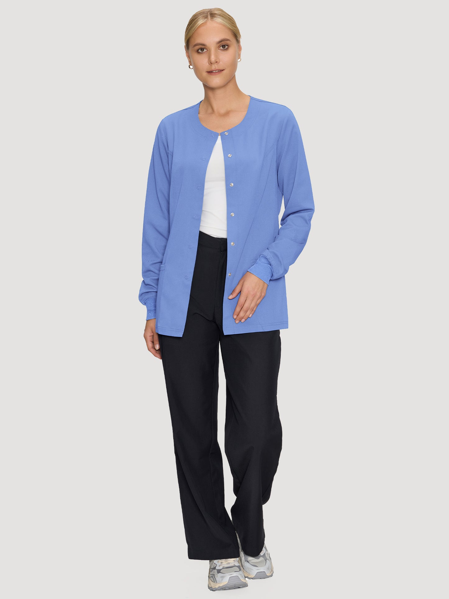 Scrub Jackets for Woman, Snap Front Nurse Jacket with 3 Pockets, Easy Care Soft Fabric