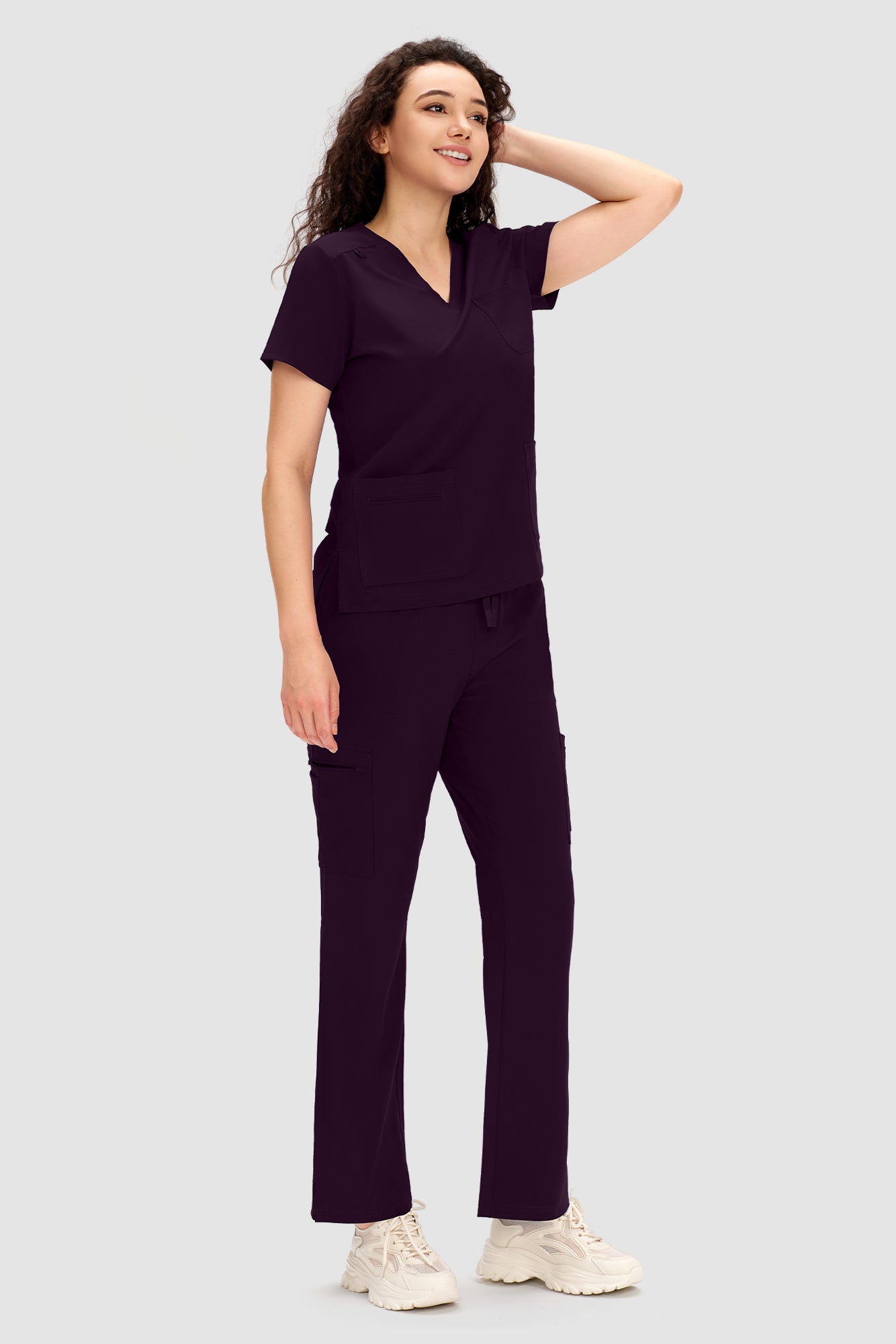 COZYFIT Scrubs for Women - V Neck Top and Bootcut Cargo Straight Pants with 12 Pockets