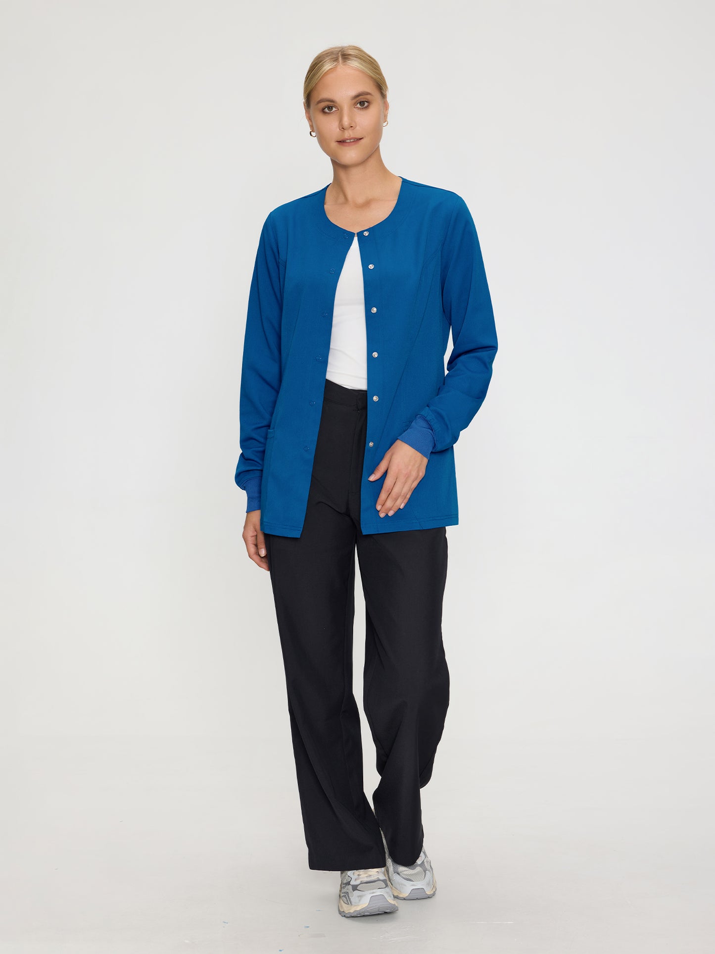 Scrub Jackets for Woman, Snap Front Nurse Jacket with 3 Pockets, Easy Care Soft Fabric