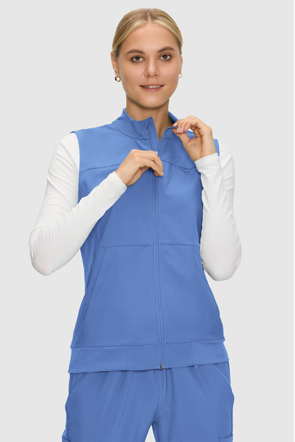 Women's 3-Pocket Scrub Vest, Ceil Blue, Zipper Detail