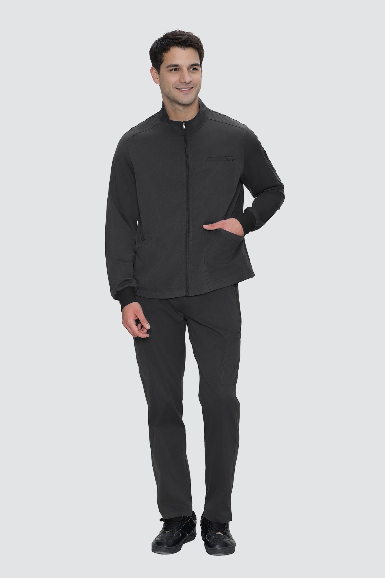 Scrub Jacket Men, Zip Front Men's Medical Scrub Jacket with 5 Pockets, Soft Stretch Fabric