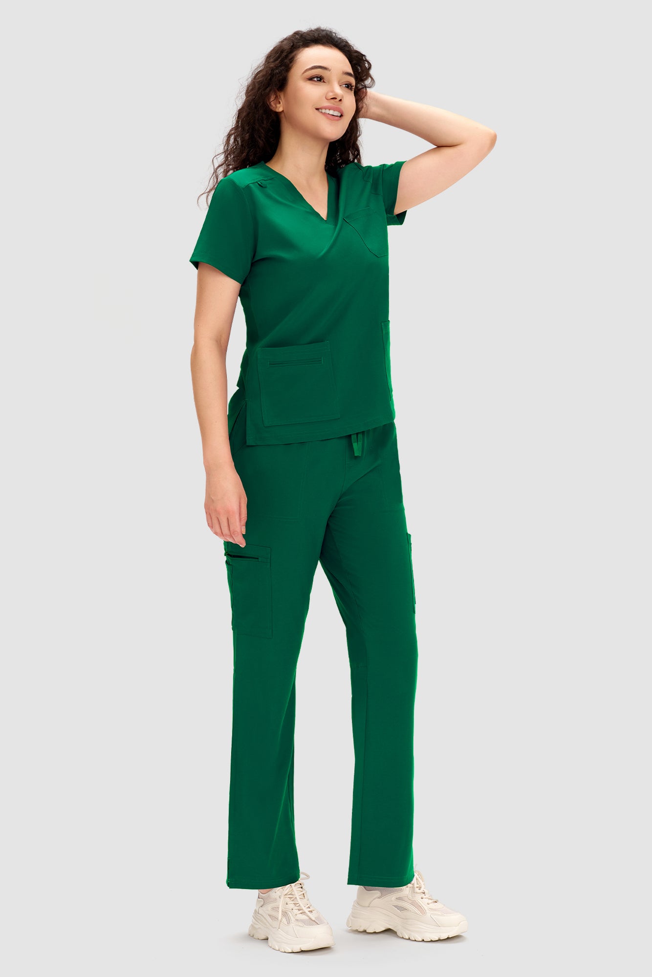 COZYFIT Scrubs for Women - V Neck Top and Bootcut Cargo Straight Pants with 12 Pockets