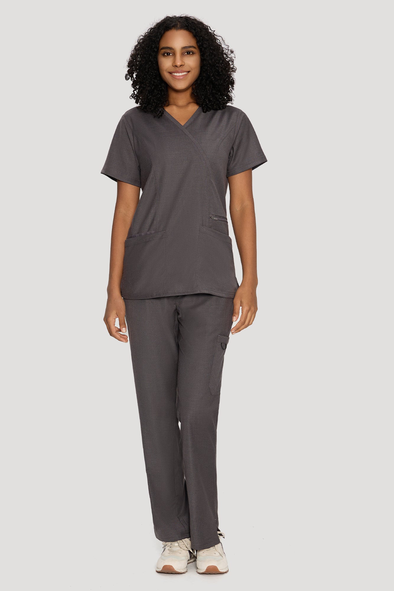 COZYFIT Mock Wrap Scrub Top & Straight Leg Pants with 6 Pockets