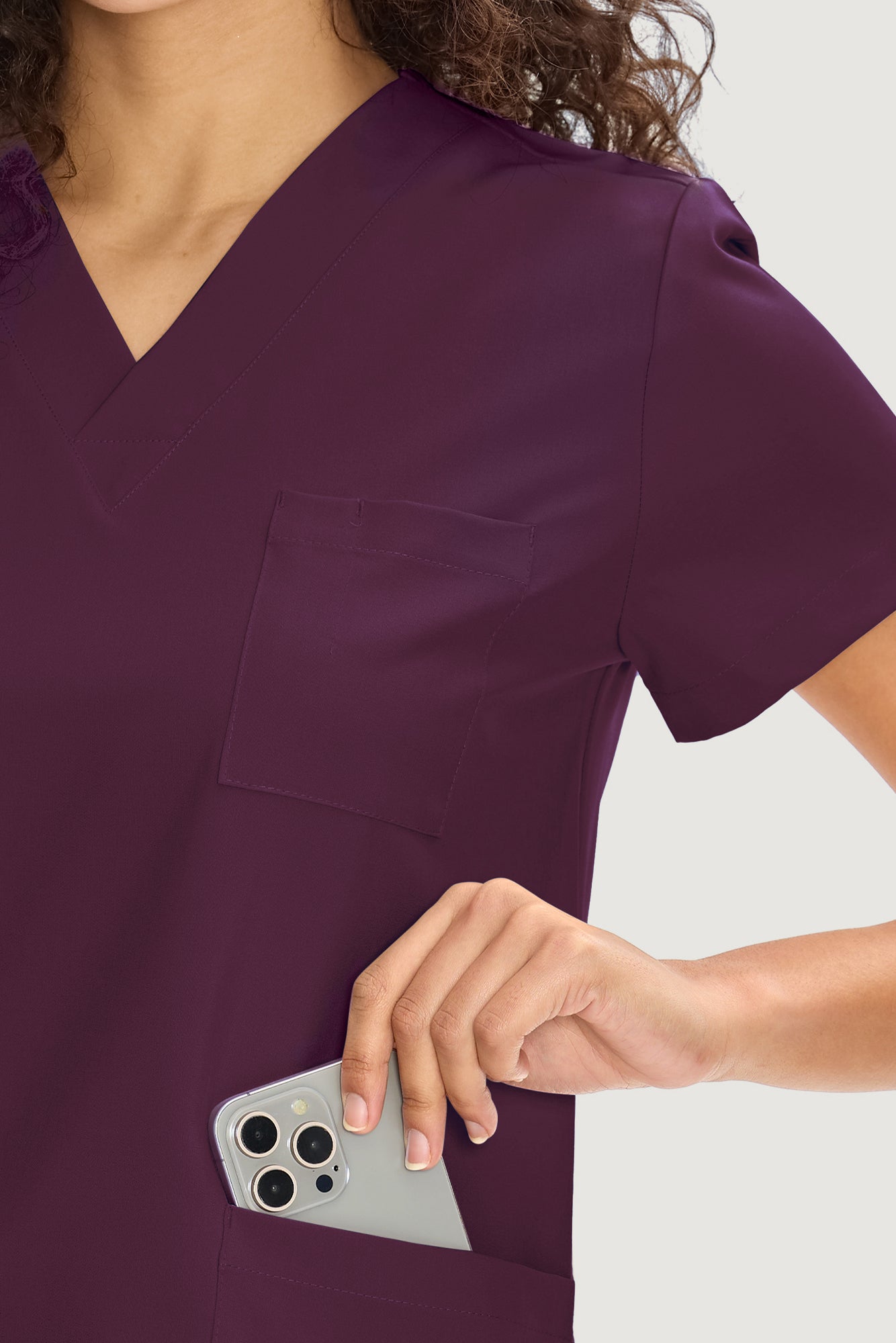 COZYFIT  V-Neck Scrub Top & Straight Leg Pants with 9 Pockets