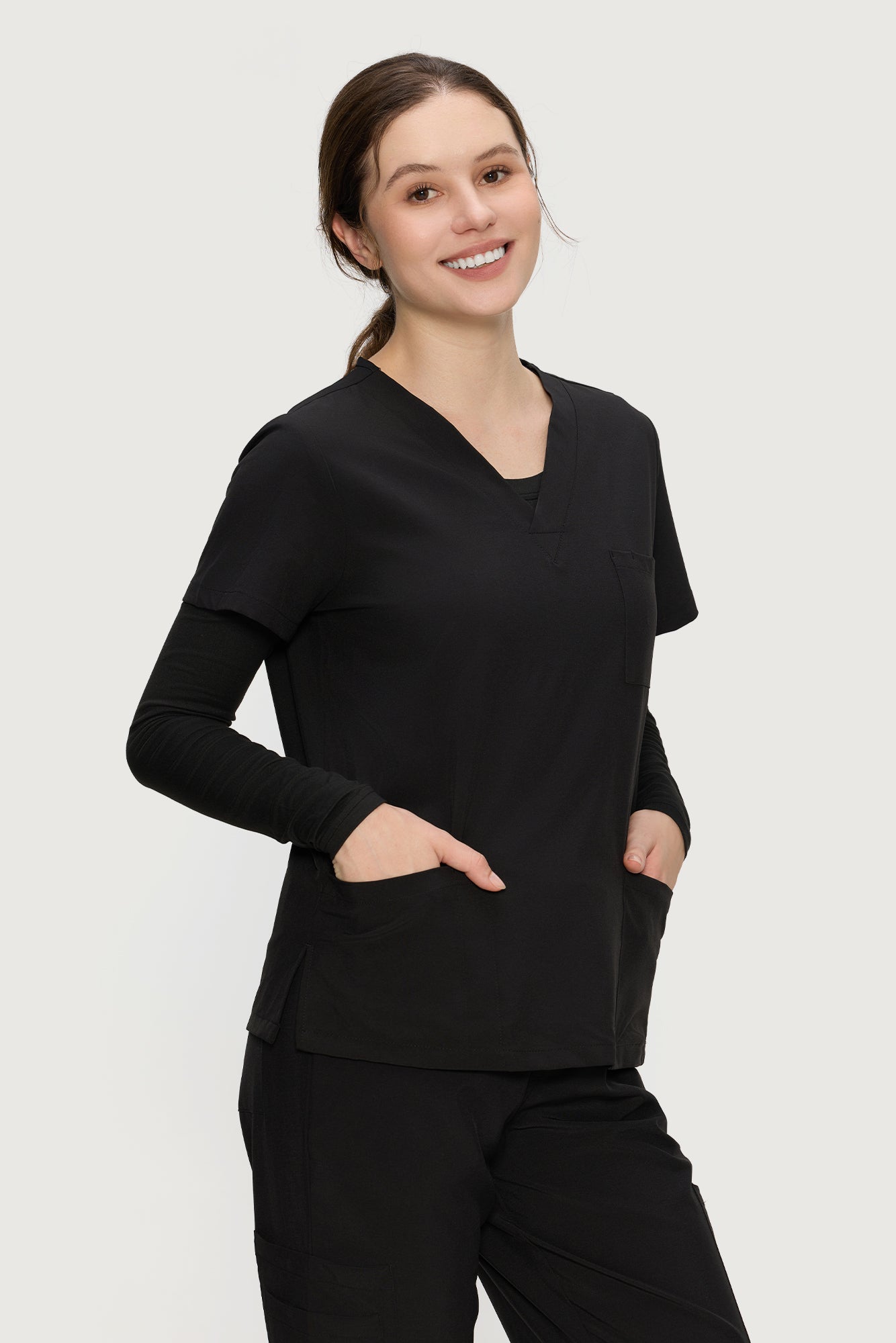 Underscrub Long Sleeve Women - Scoop Neck Scrubs Undershirt Soft Stretch Fitted Top