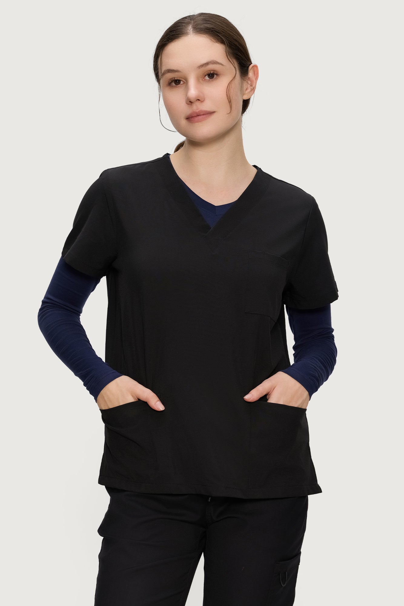 Women’s Underscrub Tee Comfort V-Neck Long Sleeve Undershirt with Soft & Easy Care Fabric