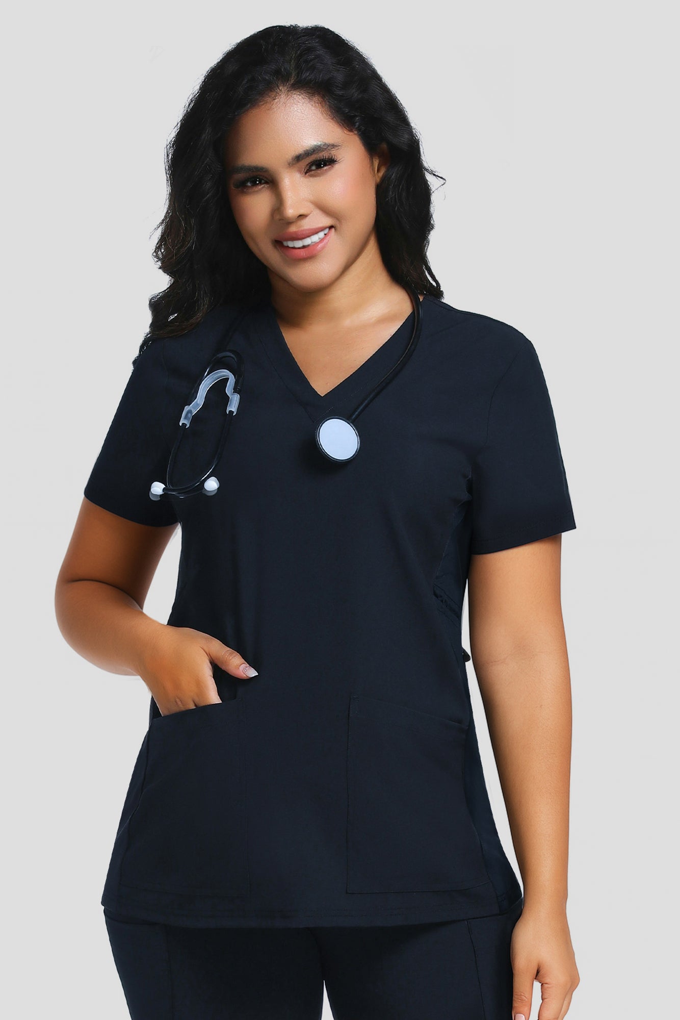 Maternity Scrub Top - V-Neck Shirt, Workwear Pregnancy Scrubs with 2 Pockets
