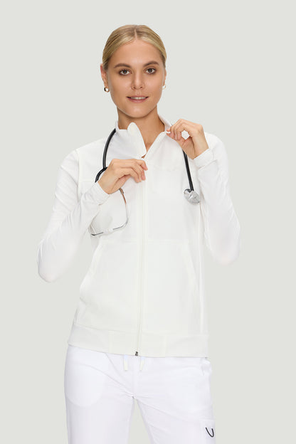 Women's 3-Pocket Scrub Vest, White, Zipper Detail