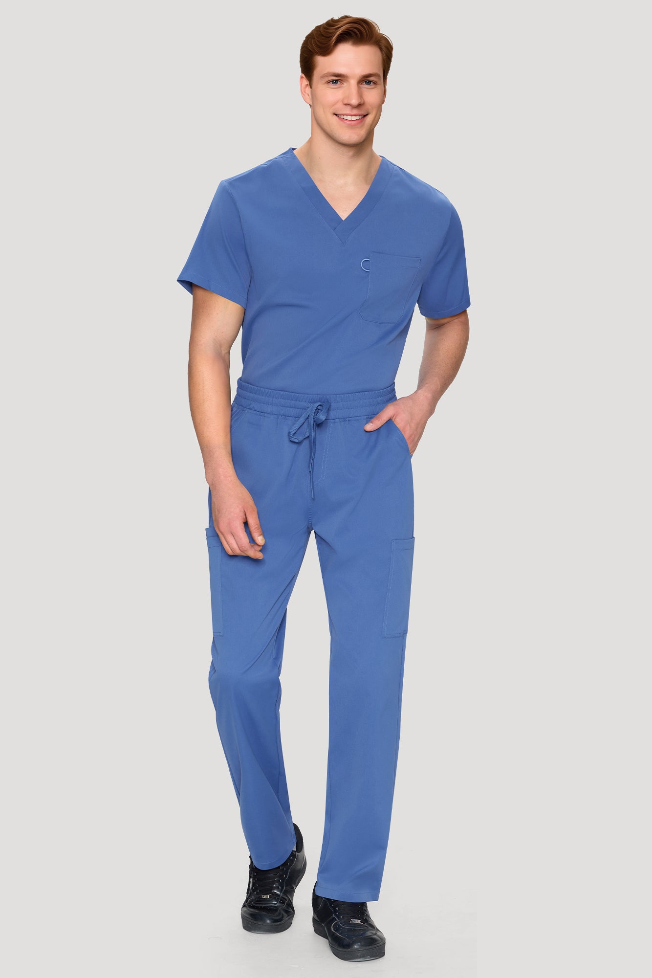 COZYFIT Scrubs for Men Set - V-Neck Scrub Top and Straight Leg Pants with 11 Pockets