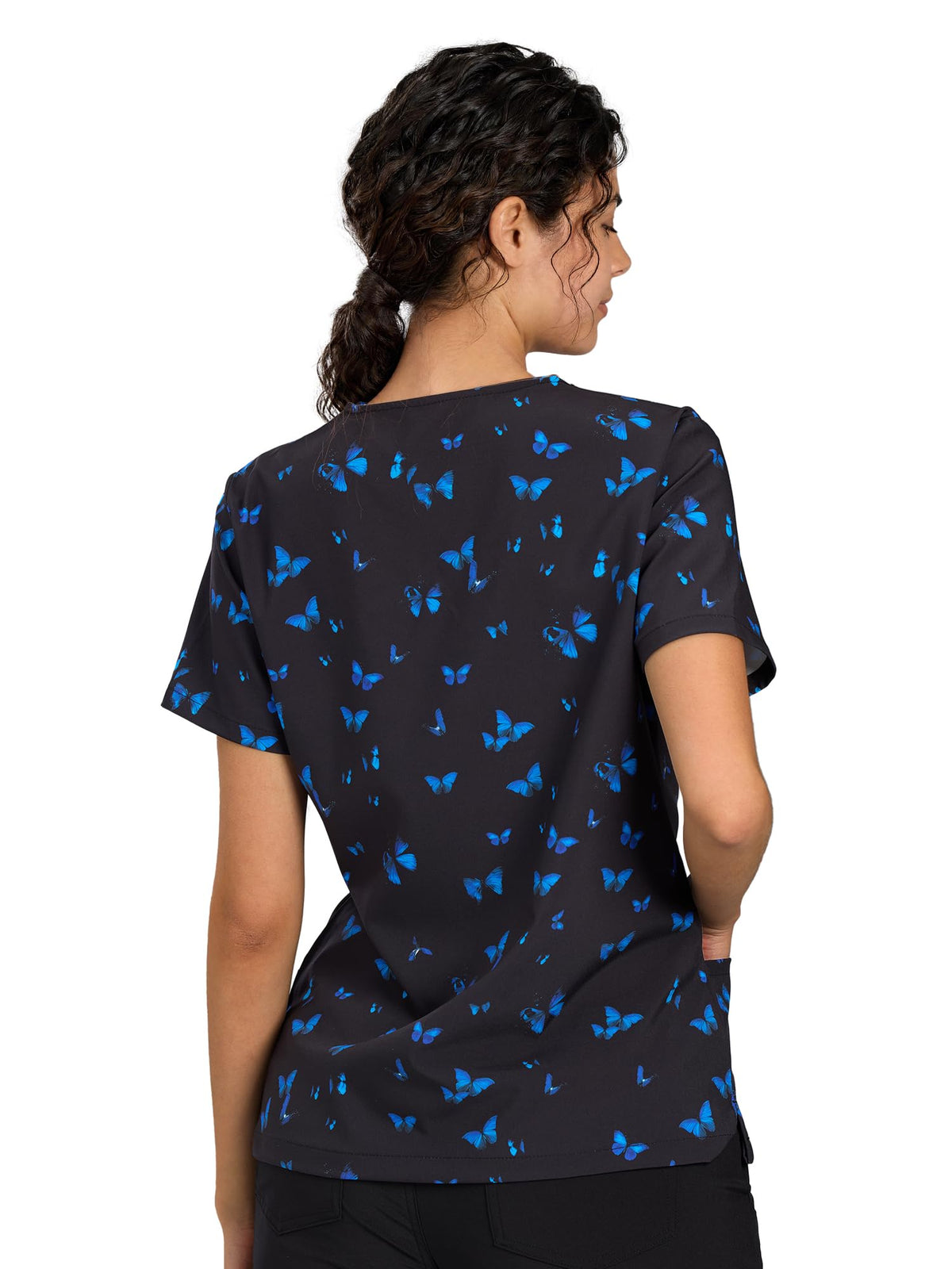 CSYHT01P01 Women's Printed V-Neck Scrub Top — Blue Butterfly — 5