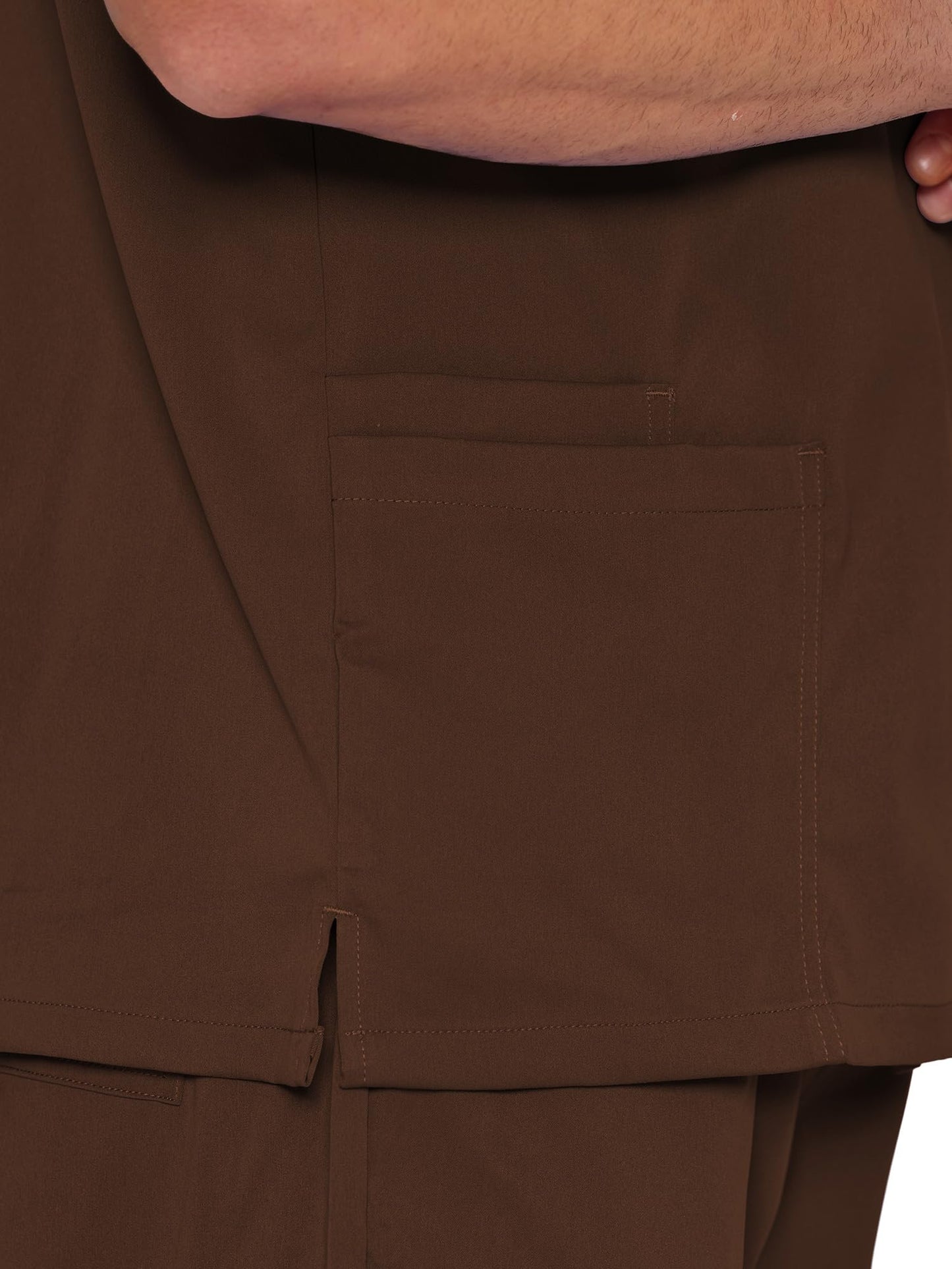 Orion V-Neck Scrub Top, Brown, Side Hem Slit Detail
