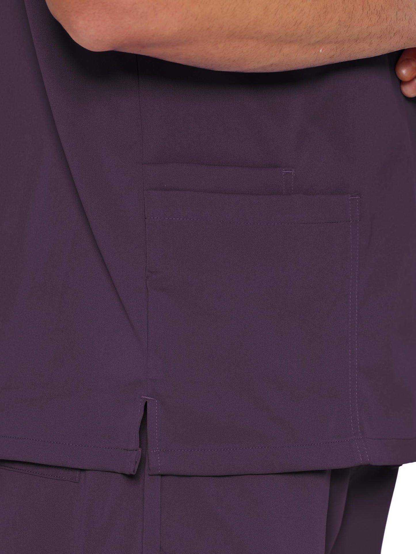 Orion V-Neck Scrub Top, Purple, Side Hem Slit Detail