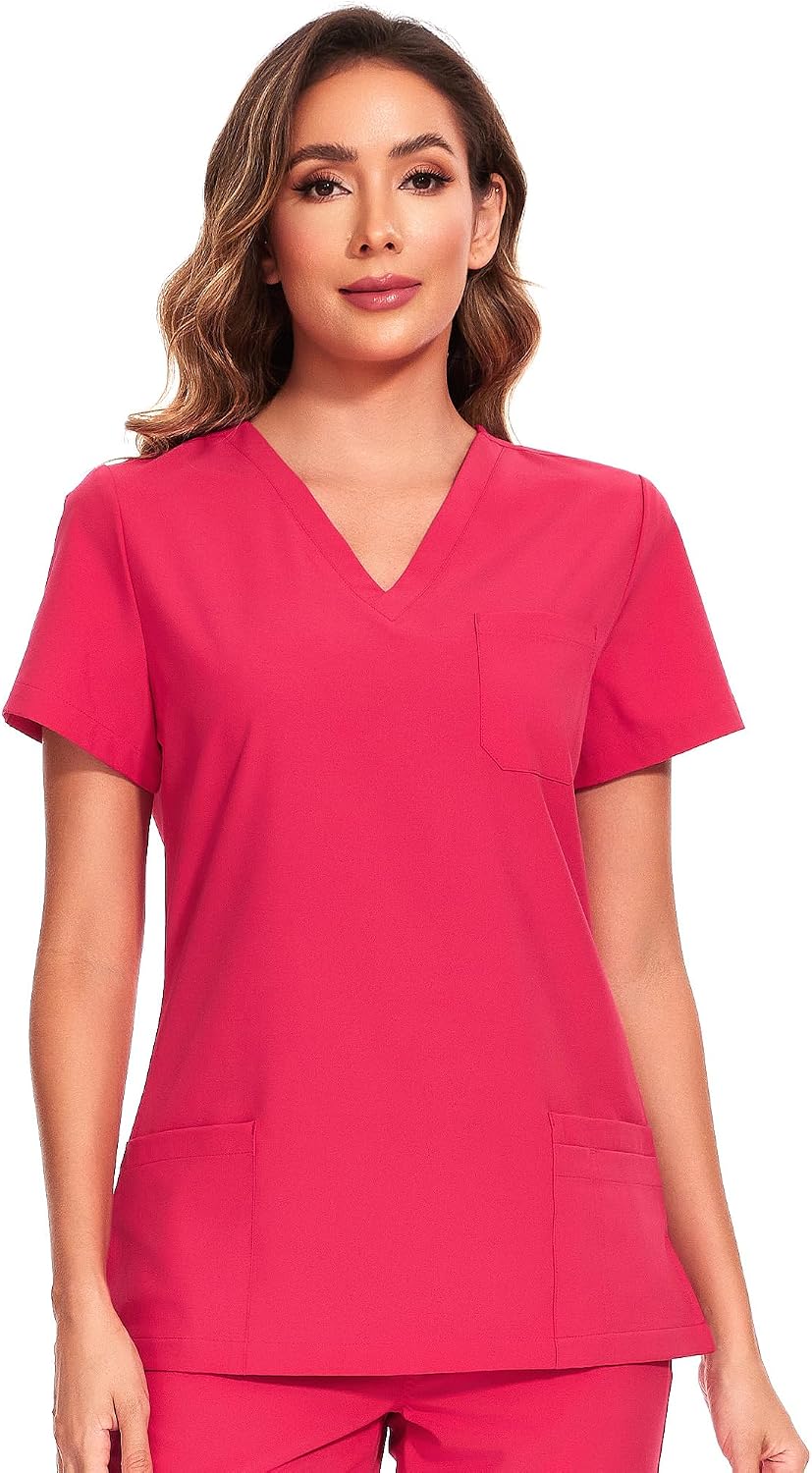 Luna V-Neck Scrub Top — Rose Red — 6
