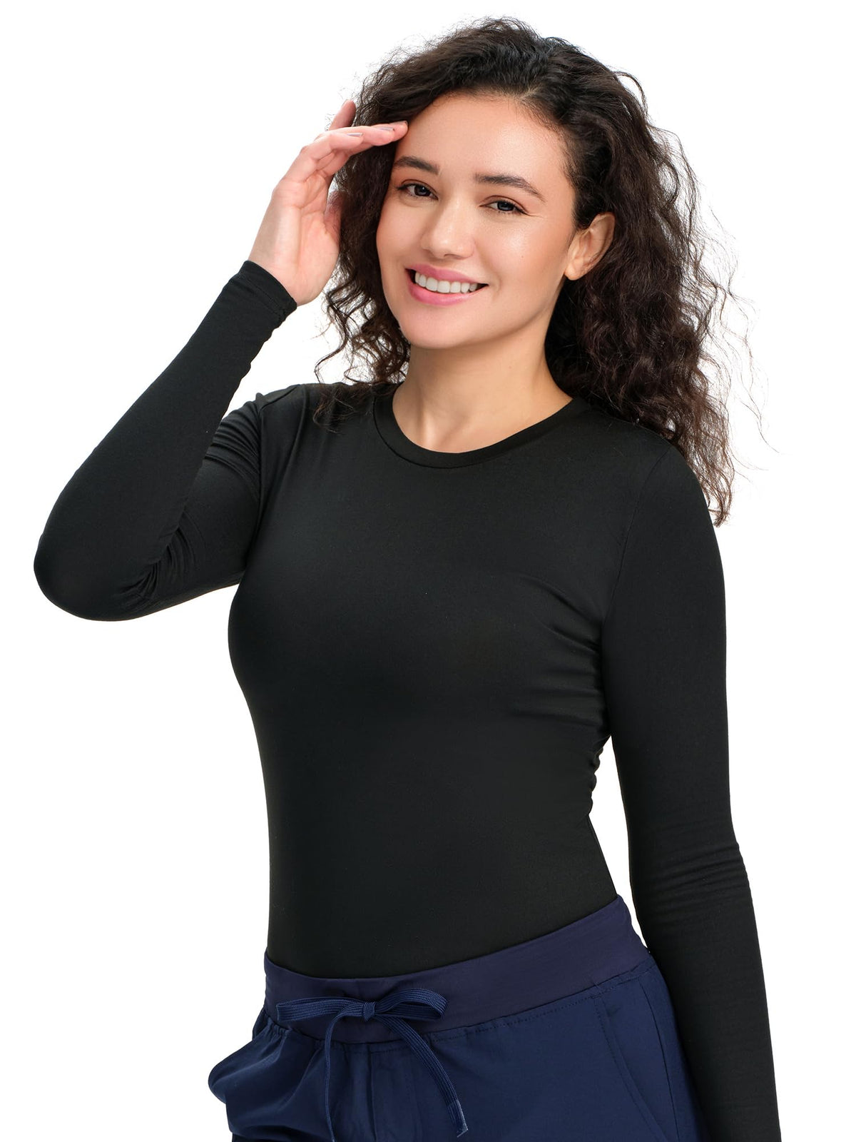 CSDD03 Women's 2-Pack Long-Sleeve Underscrub Top — Black/Ceil Blue — 6