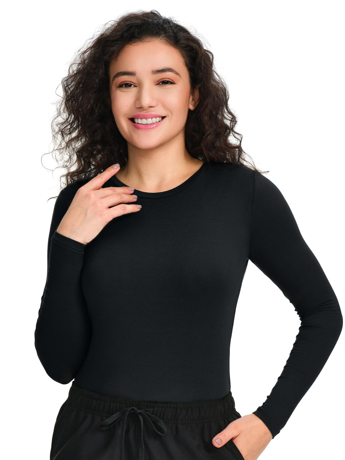 CSDD03 Women's 2-Pack Long-Sleeve Underscrub Top — Black/Black — 5