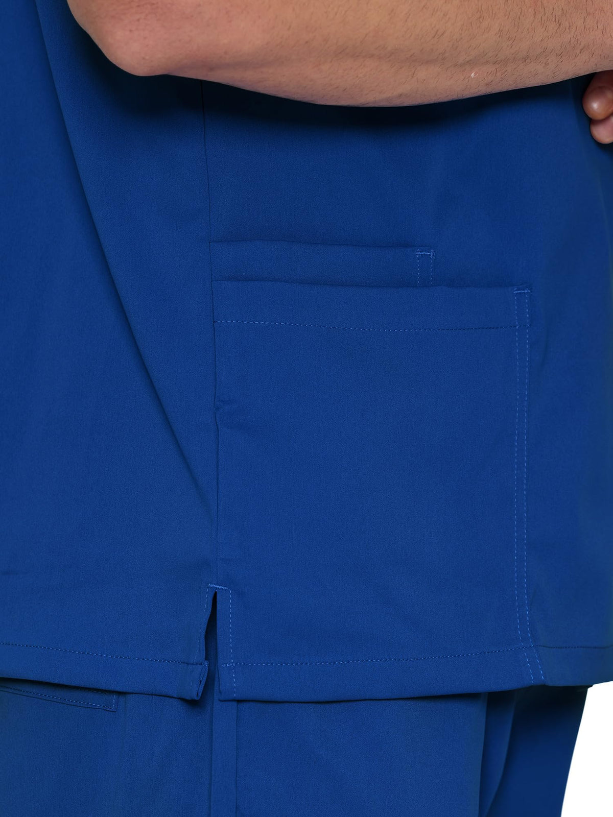 Orion V-Neck Scrub Top, Royal Blue, Side Hem Slit Detail