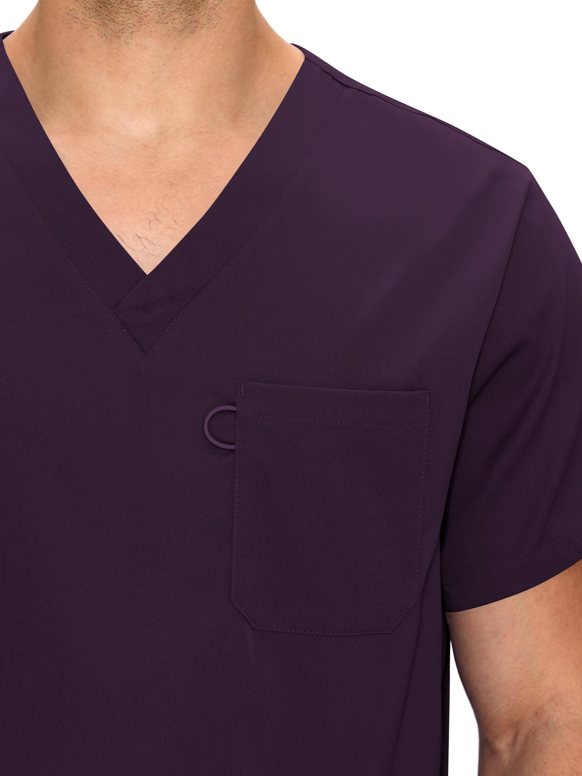 Orion V-Neck Scrub Top, Dark Purple, V-Neck and Chest Pocket Detail