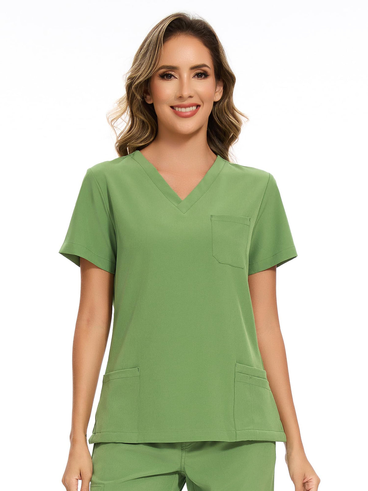 Luna V-Neck Scrub Top — Beanstalk Green — 6