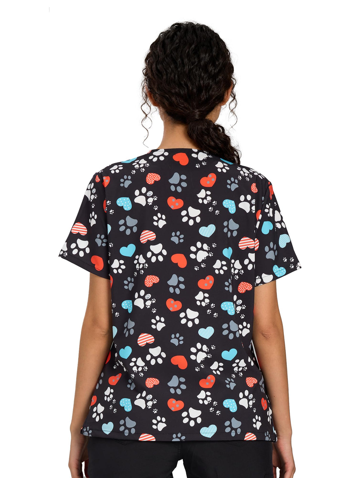 CSYHT01P01 Women's Printed V-Neck Scrub Top — Dog Paw Prints — 5