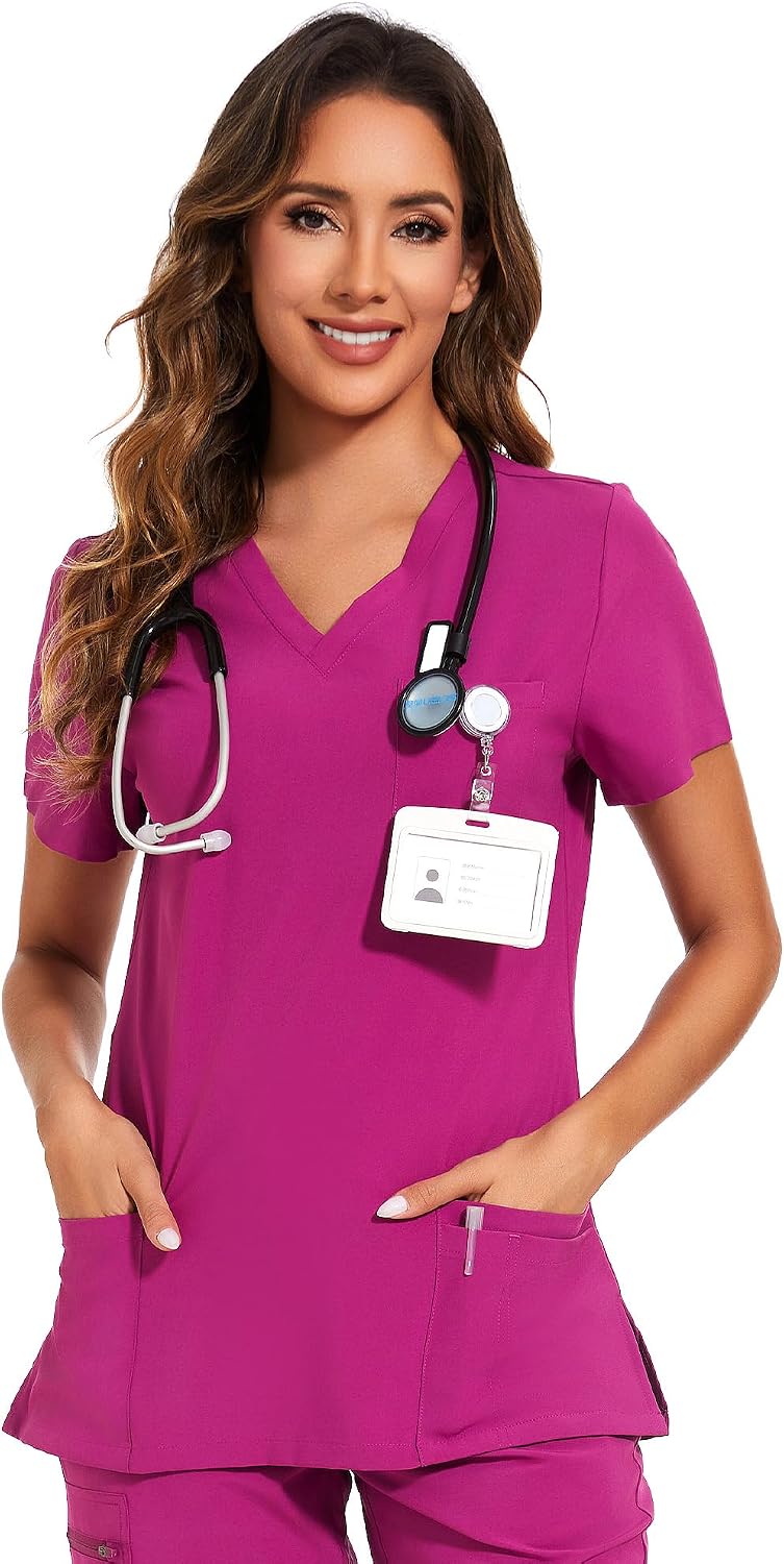 Luna V-Neck Scrub Top — Azalea Pink — 1