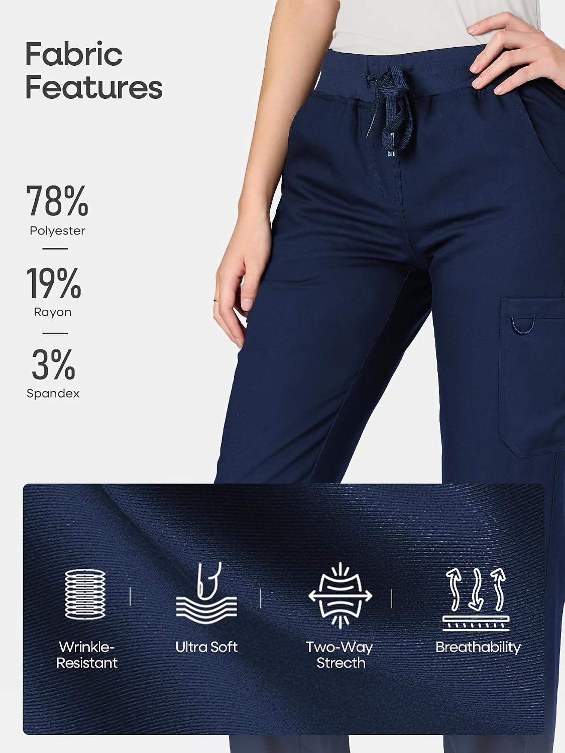 COZYFIT women's navy blue straight-leg cargo scrub pants - image 4